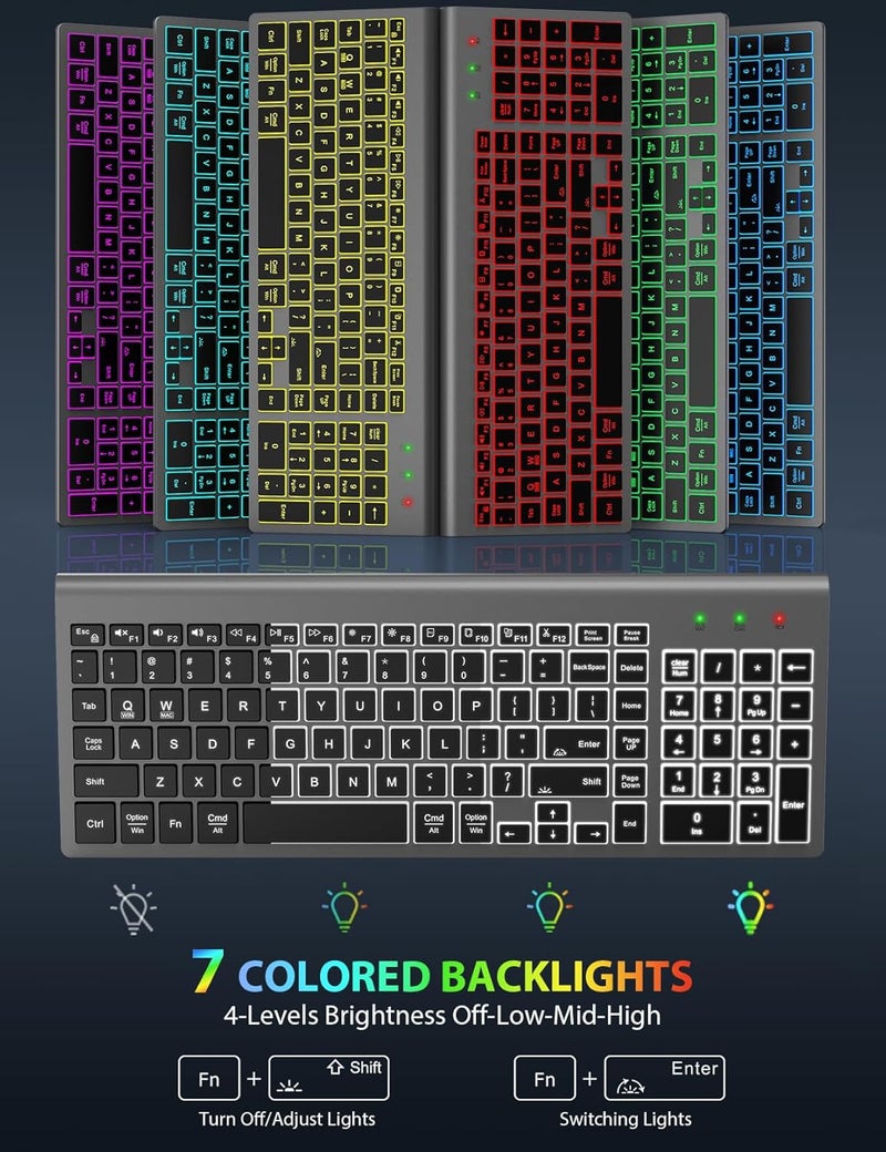 SABLUTE Wireless Keyboard and Mouse Combo Backlit - Compact Quiet Keyboard with RGB Mouse, Rechargeable, Slim, Sleep Mode, Portable Cordless Keyboard Mouse Set for Mac, Windows, Laptop (Space Gray) - Image 2